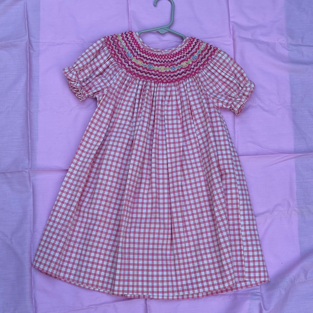 Girls Pink Gingham Smocked Casual Dress